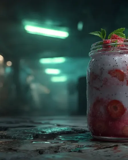 Smoothie fraise rhubarbe yaourt vanille